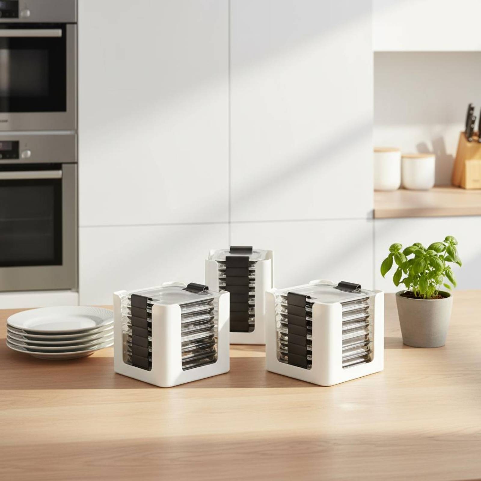 Food Storage Plastic Containers With Lids - 3 Pieces Lid Storage Rack Rectangular
